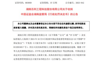 占用資金未及時披露！ST百利實控人被罰款600萬元，市場禁入3年！