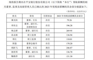 銀行高管紛紛補(bǔ)發(fā)2023年工資 平安銀行一副行長最多補(bǔ)了270萬