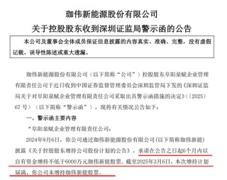 監(jiān)管出手！承諾增持不低于6000萬元股票卻爽約