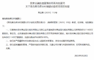 濰坊農(nóng)村商業(yè)銀行獲批受讓青島黃島舜豐村鎮(zhèn)銀行全部股權(quán)
