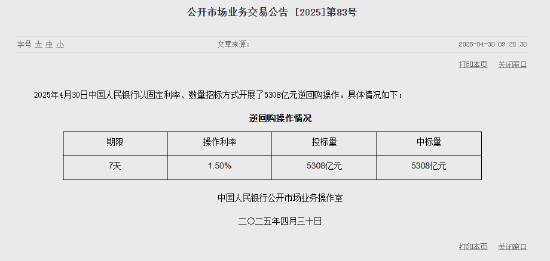 央行今日開展5308億元7天逆回購操作  第1張
