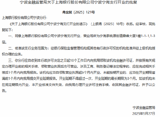 上海銀漢寧波寧海支行獲準開業(yè)  第1張