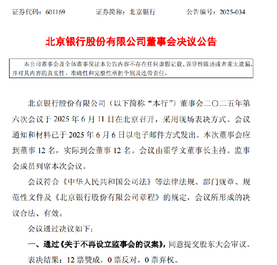 北京銀行擬不再設(shè)立監(jiān)事會  第1張